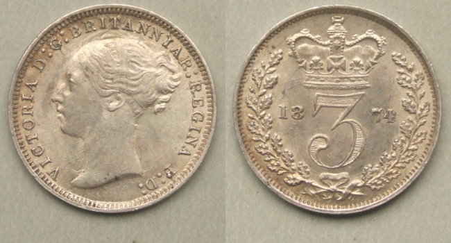 Queen Victoria 1874 threepence